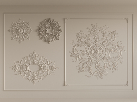  法式灯盘 雕花 石膏线条su模型 