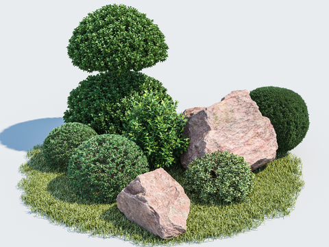  绿植小品 花坛 植物堆su模型 