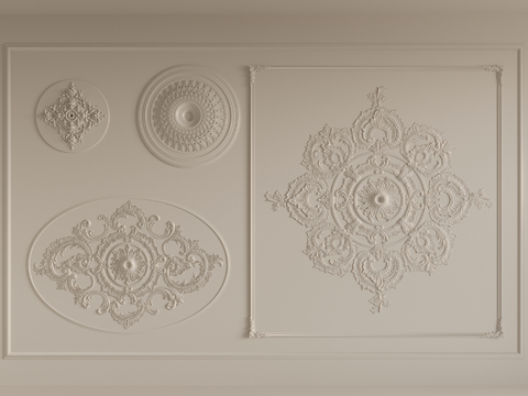  法式灯盘 雕花 石膏线条su模型 