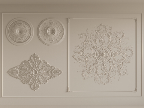  法式灯盘 雕花 石膏线条su模型 