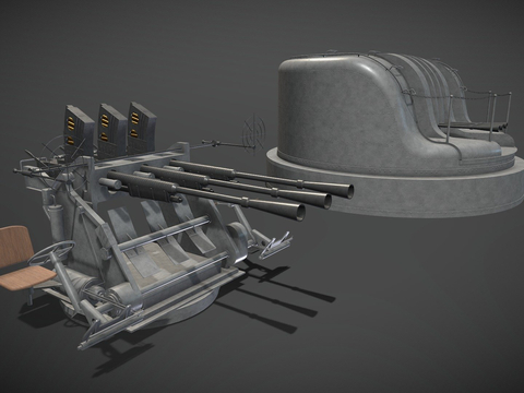  三联炮塔su模型 