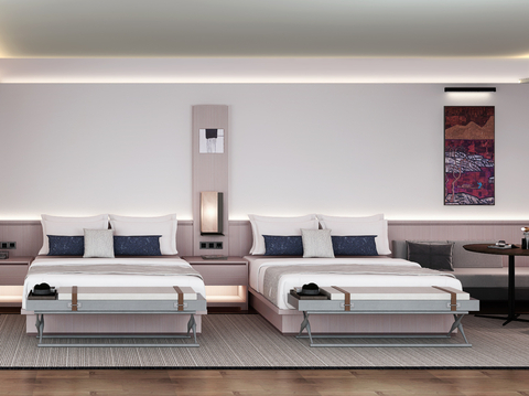  现代客房 酒店标间su模型 