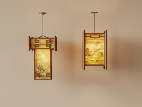  新中式灯笼 传统仿古灯笼su模型 