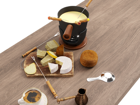  现代食物饮料 咖啡 面包 甜点su模型 