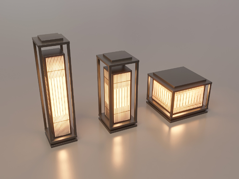  新中式草坪灯 庭院灯 户外灯su模型 