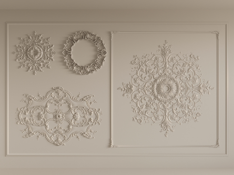 法式灯盘 雕花 石膏线条su模型 