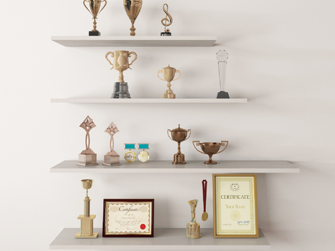  奖杯 奖牌 荣誉证书su模型 