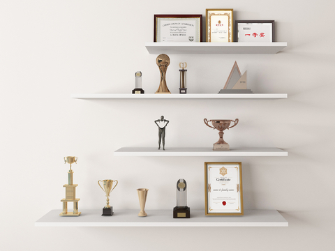  奖杯 奖牌 荣誉证书su模型 