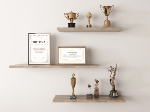  奖杯 奖牌 荣誉证书su模型 