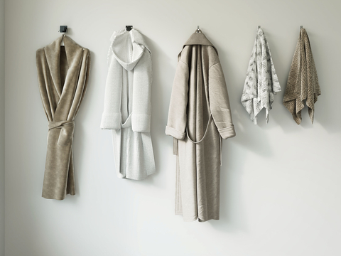  洗浴用品 浴袍 毛巾su模型 