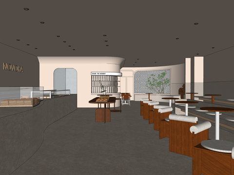  甜品店 奶茶店su模型 