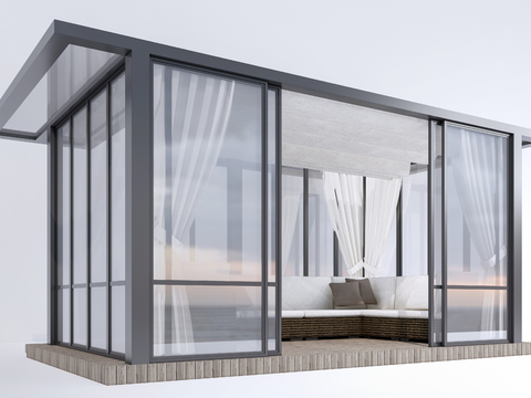  现代阳光房 玻璃房su模型 