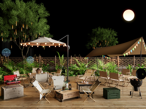  现代露营酒吧 户外外摆 户外桌椅su模型 