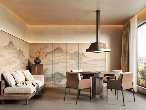  侘寂风棋牌室su模型 