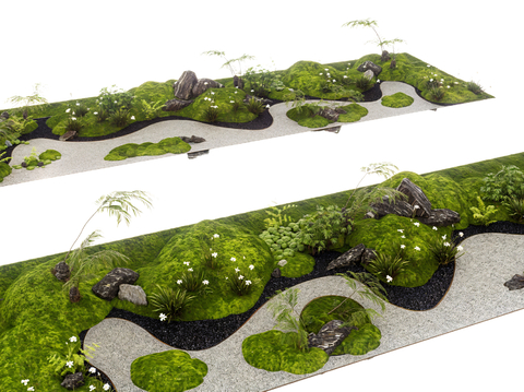  现代景观造景 苔藓微地形su模型 