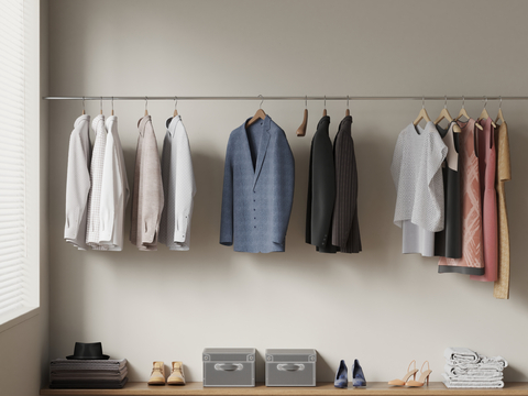  现代衣服 衣架 服饰鞋帽su模型 