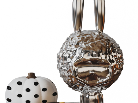  长耳兔雕塑 火箭兔雕塑 潮玩摆件su模型 