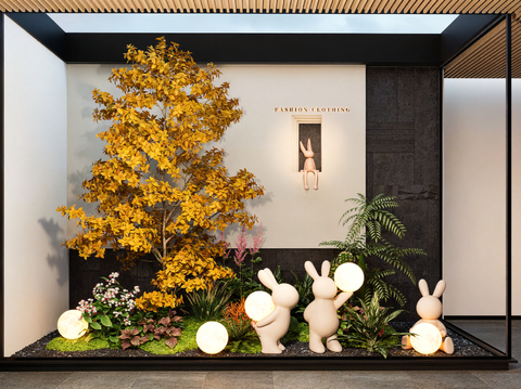  现代室内景观 造景小品 绿植堆su模型 