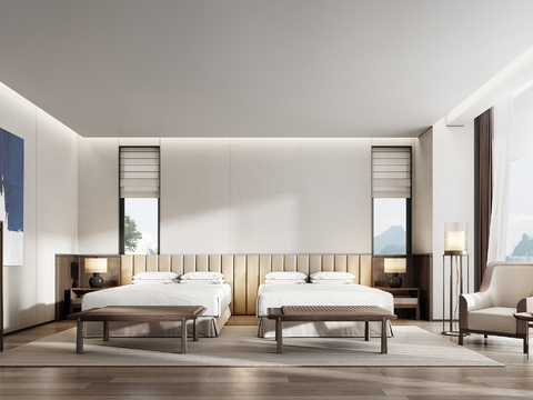  现代酒店客房 大床房su模型 