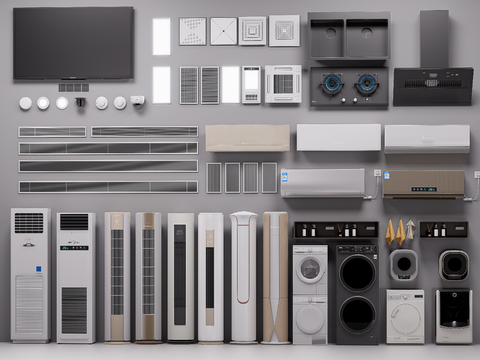  冰箱 空调 洗衣机 油烟机su模型 