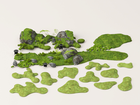  苔藓造景 微地形 植物造景su模型 