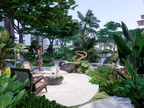 现代林下休闲空间 雨林空间su模型