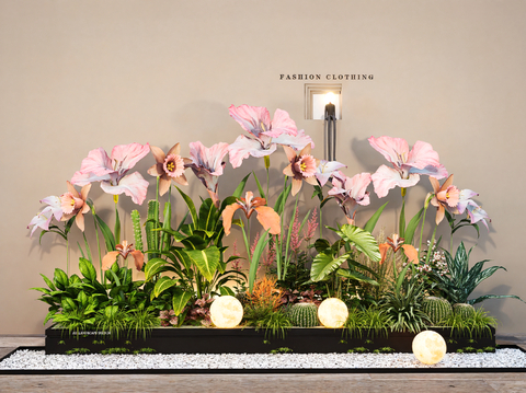  花箱盆景 花朵绿植堆su模型 