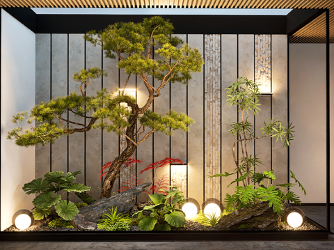  现代室内景观植物 植物堆su模型 