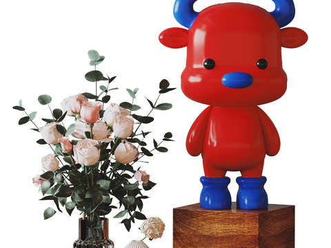  现代小牛雕塑 卡通潮玩su模型 