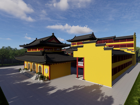  中式寺庙外观su模型 
