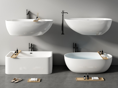  陶瓷浴缸 浴盆 拖鞋su模型 