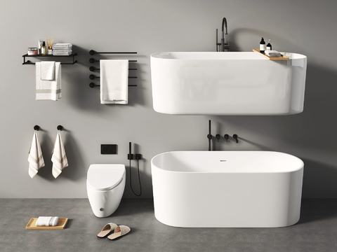  陶瓷浴缸 浴盆 电动毛巾架su模型 