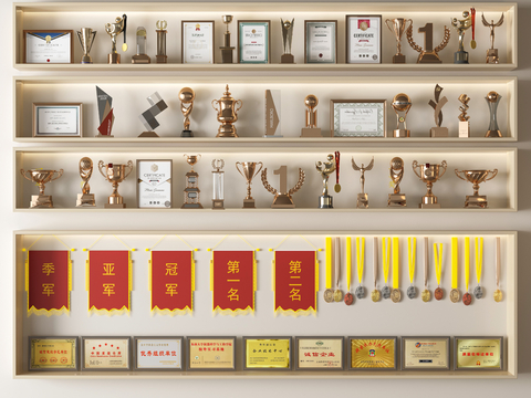  奖状 奖杯 荣誉证书 证书su模型 