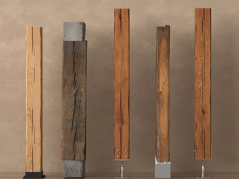  中式老木头柱子 木头 木梁su模型 