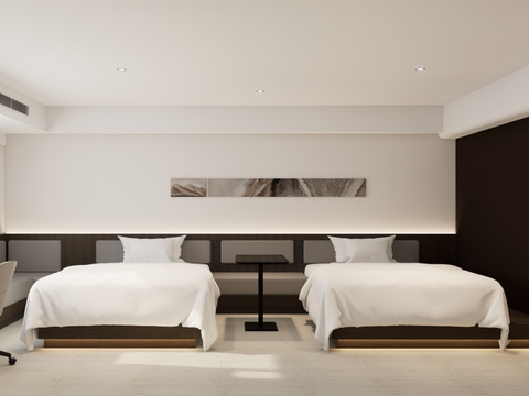  酒店客房 双床房 标间su模型 