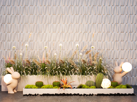  植物造景 植物堆 芦苇 仙人球su模型 