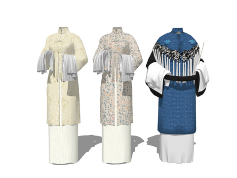  中式戏服 古代汉服唐装su模型 