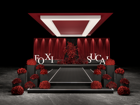  红色秀场风简约婚礼su模型 