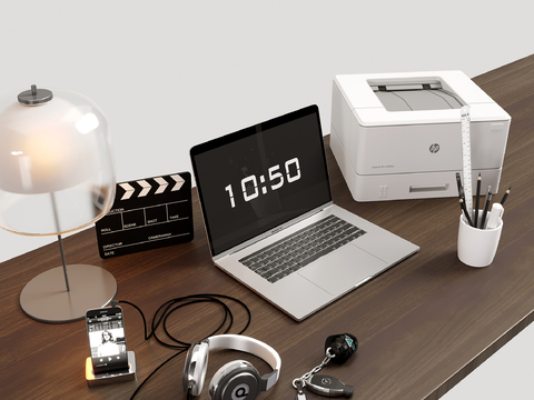  办公用品 笔记本电脑 书籍 耳机su模型 