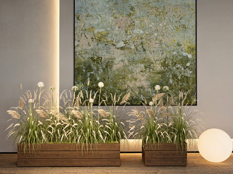  芦苇造景 植物堆su模型 