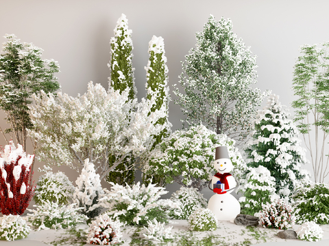  冬景树 冬季树 景观树 雪树su模型 