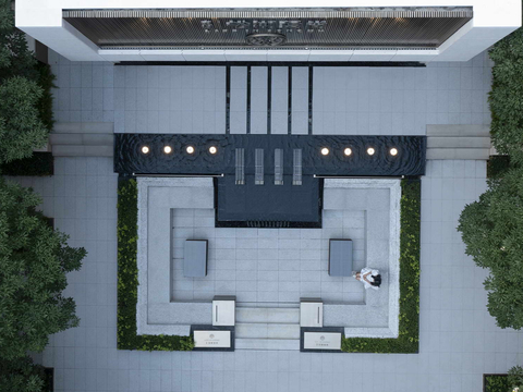  商业休闲下沉 庭院空间su模型 