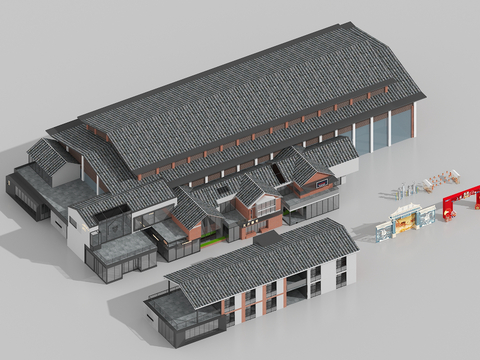  新中式商业街 步行街su模型 