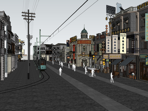  新中式商业街 步行街su模型 