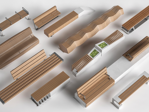  景观座椅 公园座椅 户外座凳su模型 