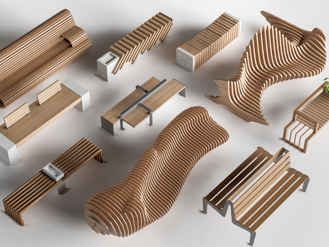  景观座椅 公园座椅 户外座凳su模型 