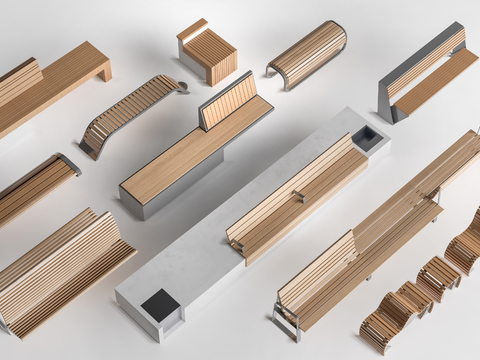  景观座椅 公园座椅 户外座凳su模型 