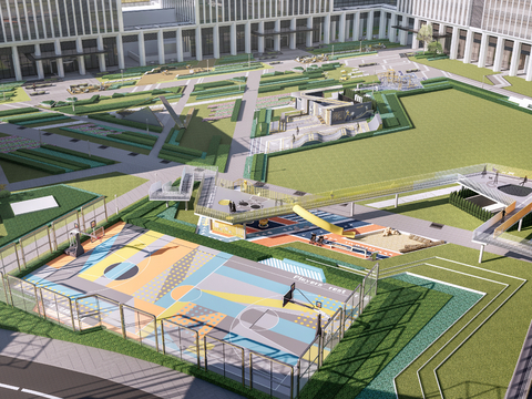  商业区鸟瞰su模型 