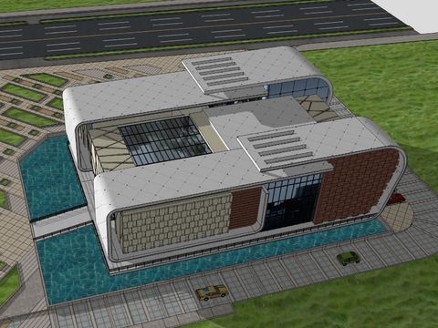  现代体育馆鸟瞰su模型 