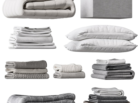  现代毛巾 床品 抱枕 毯子su模型 